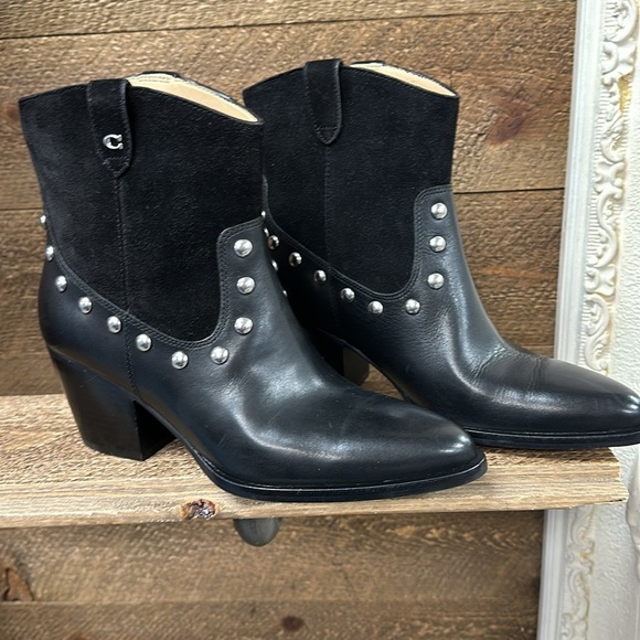 Coach Paulina Black Ankle Boots with Silver Studs Size 7 - Picture 2 of 7